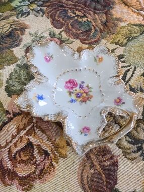 Porcelain Trinket Dish with Crown Backstamp Made In Germany- White and Gold